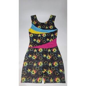 Moret Active Girl Rainbow Stars Gymnastics Biketard Leotard Sz L‎ 12-14